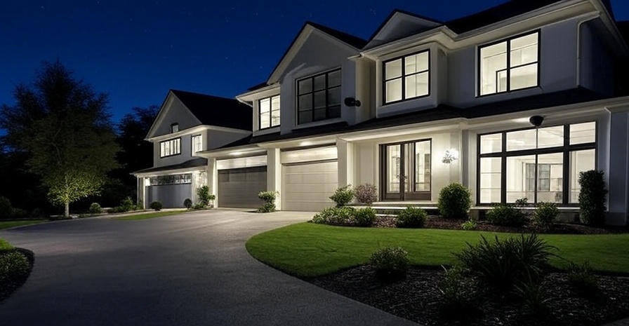 Luxurious house at night security CCTV system AI