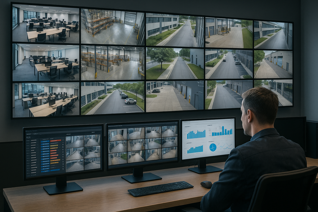 Modern security operations center with multi‑site cloud video wall Cloud video monitoring operations center