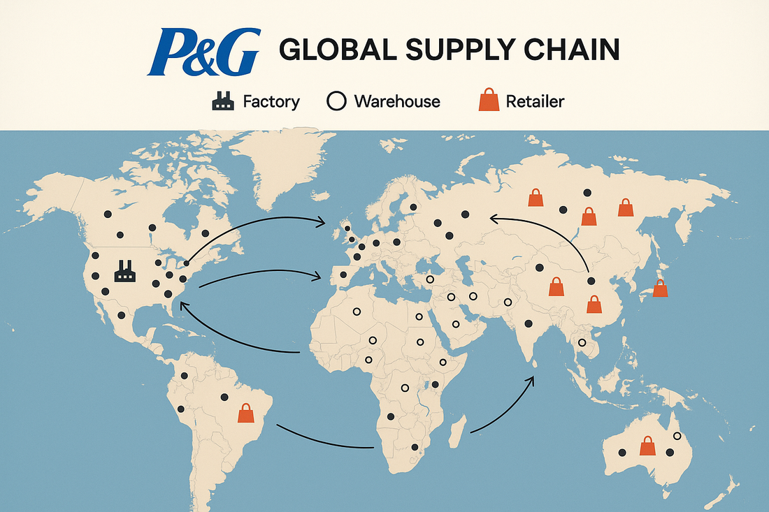 rocter & Gamble global supply chain map showing factories, warehouses, and retailers
