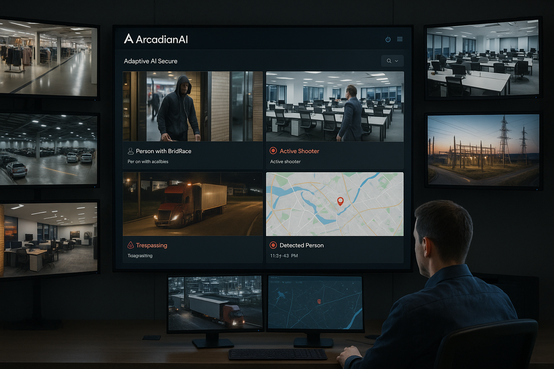 Adaptive AI security dashboard monitoring retail, offices, and infrastructure in real time