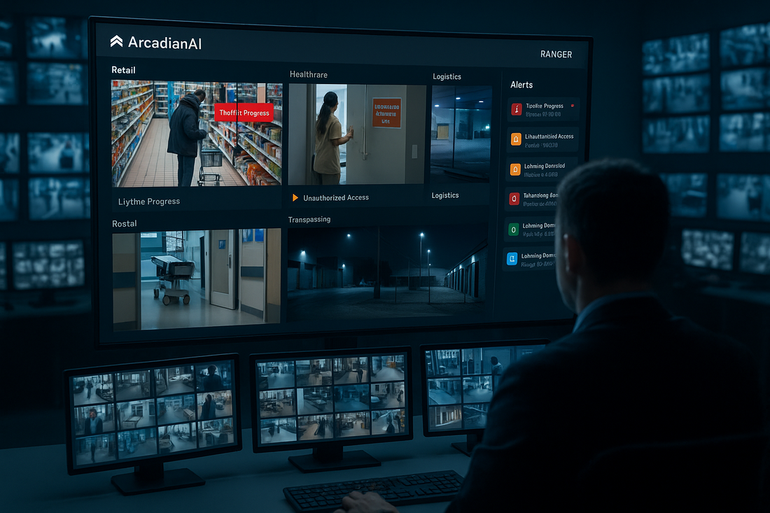 AI-powered security dashboard monitoring retail, healthcare, and logistics in real time