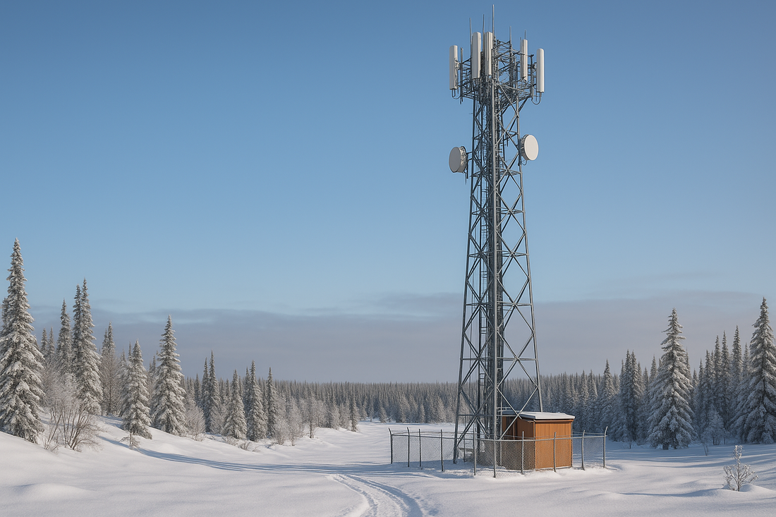 Telecom tower in Northern Canada during winter