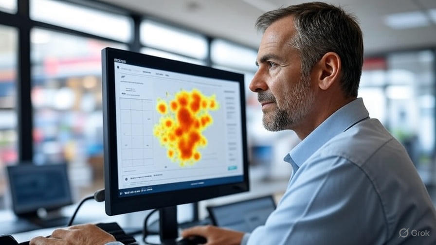 Retail manager viewing risk heatmap on surveillance dashboard