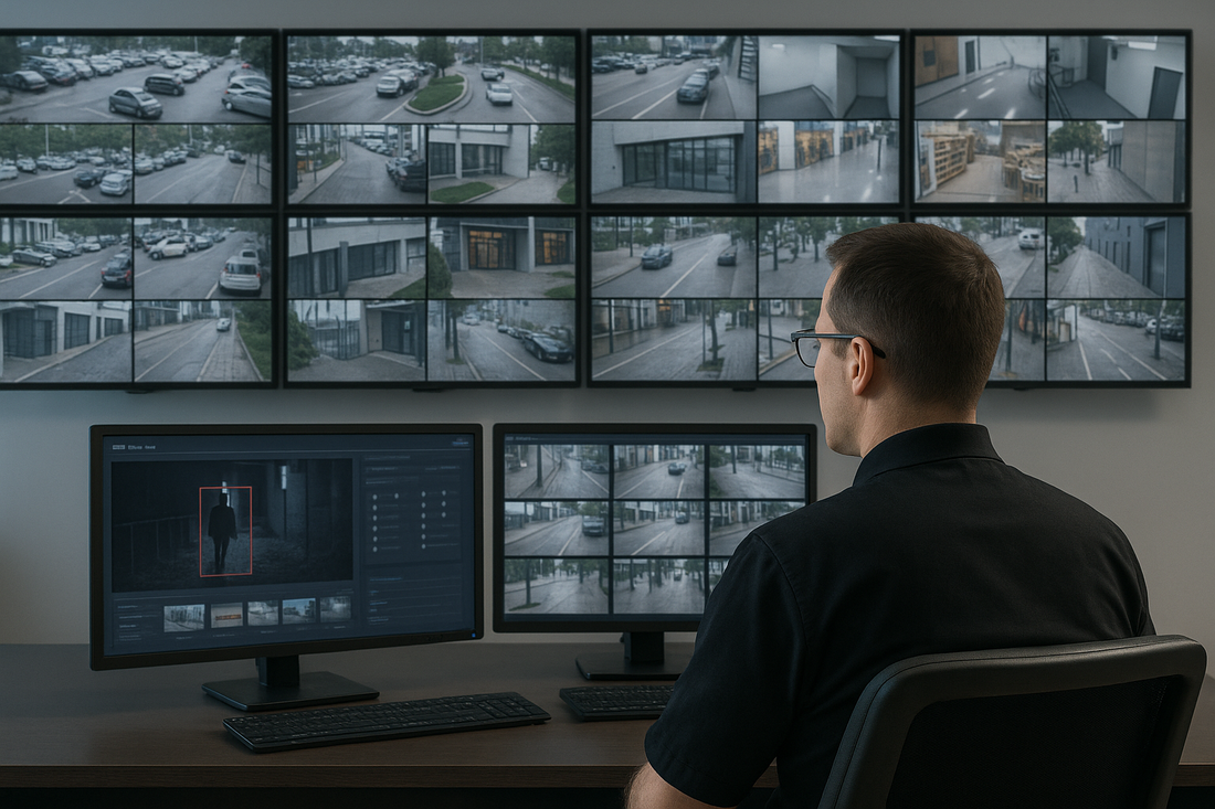 Ranger AI monitoring a wall of live camera feeds for proactive event detection.