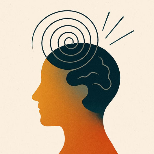 Abstract illustration of a human head and brain with radiating patterns, representing how the brain detects change over time rather than maintaining continuous attention.