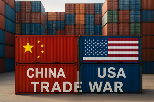 Cargo containers with “China–USA Trade War" -  Container yard symbolizing U.S.–China semiconductor trade war