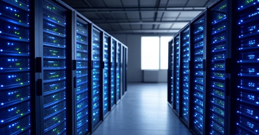 data center ailse and racks and servers 