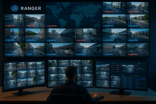 Unified AI surveillance dashboard showing cameras from multiple international sites