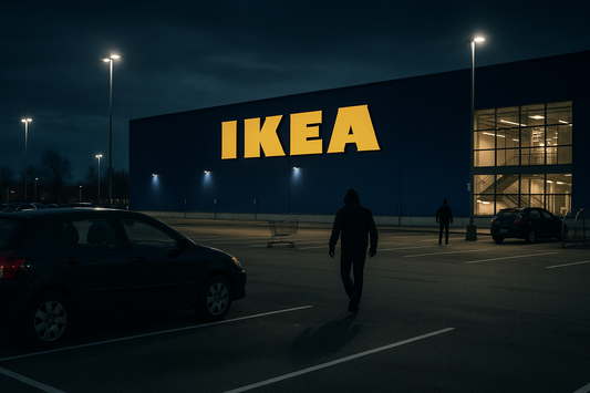 IKEA parking lot showing security blind spots exploited by criminals