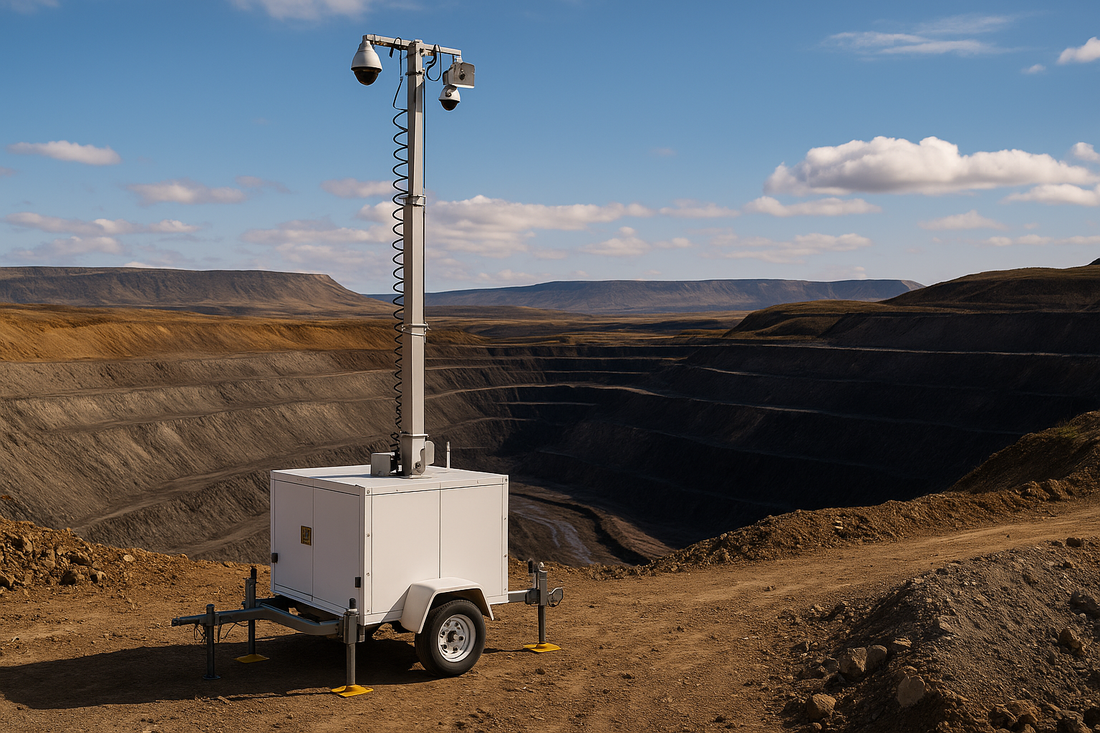 Mobile surveillance tower protecting mining site