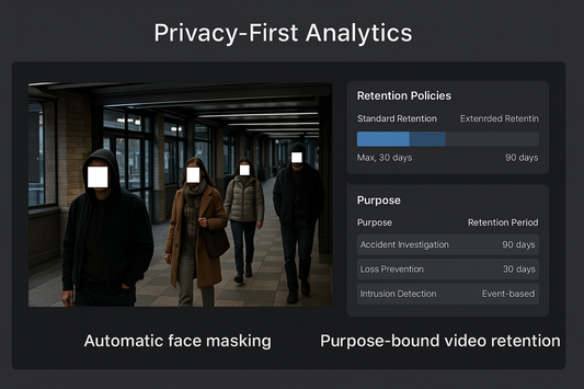 Automatic face masking and purpose-bound video retention dashboard