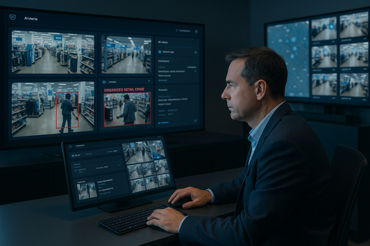 Retail security director monitoring AI surveillance dashboard