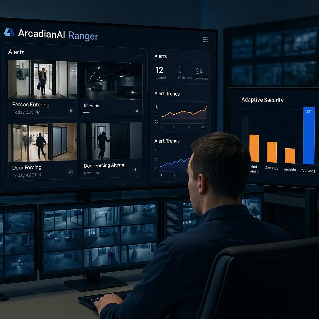 ArcadianAI Ranger dashboard outperforming Allied Universal, Securitas, and Verkada in adaptive security