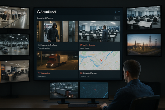 Adaptive AI security dashboard monitoring retail, offices, and infrastructure in real time