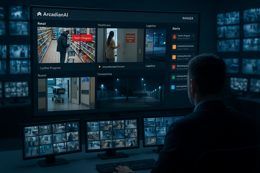 AI-powered security dashboard monitoring retail, healthcare, and logistics in real time