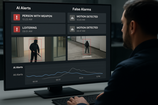 AI-powered surveillance dashboard reducing false alarms compared to motion detection