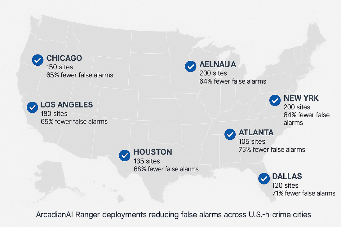 U.S. map highlighting major metro deployments with verified-incident stats 