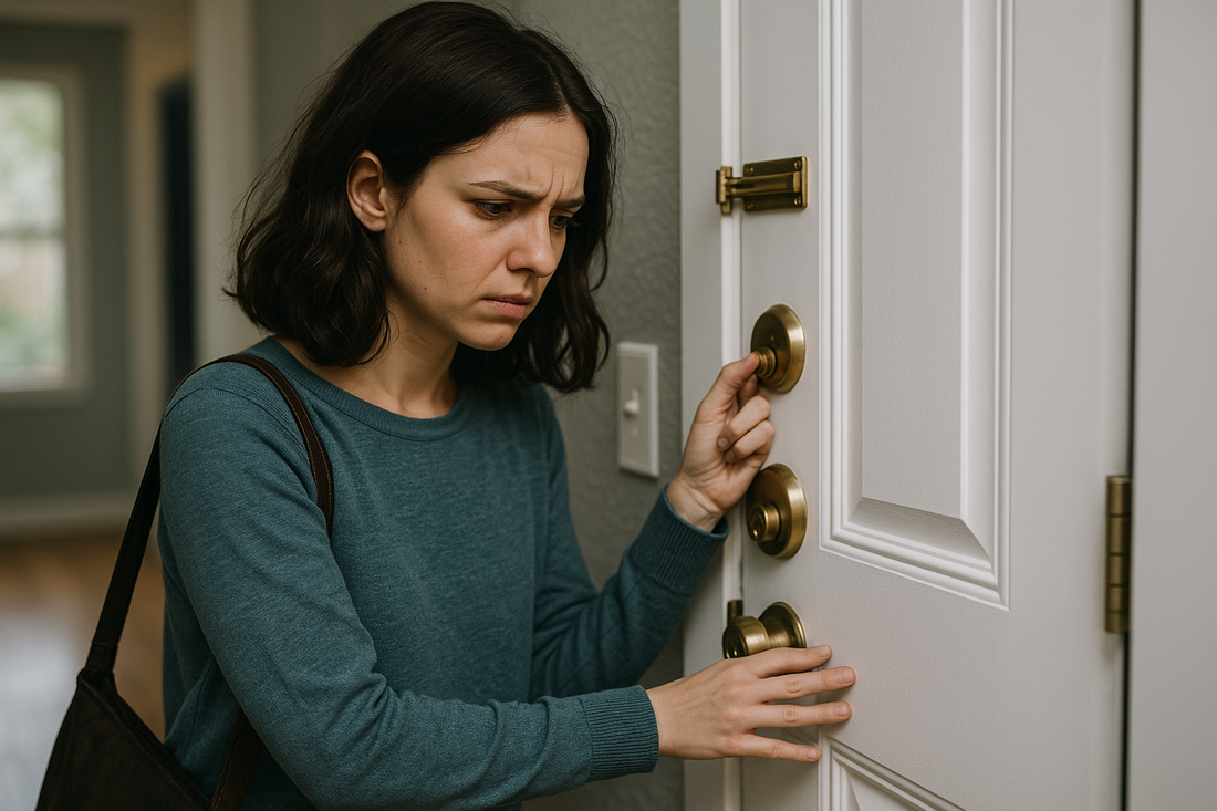 Woman checking door locks three times before leaving home Compulsive door-checking linked to anxiety disorder and security