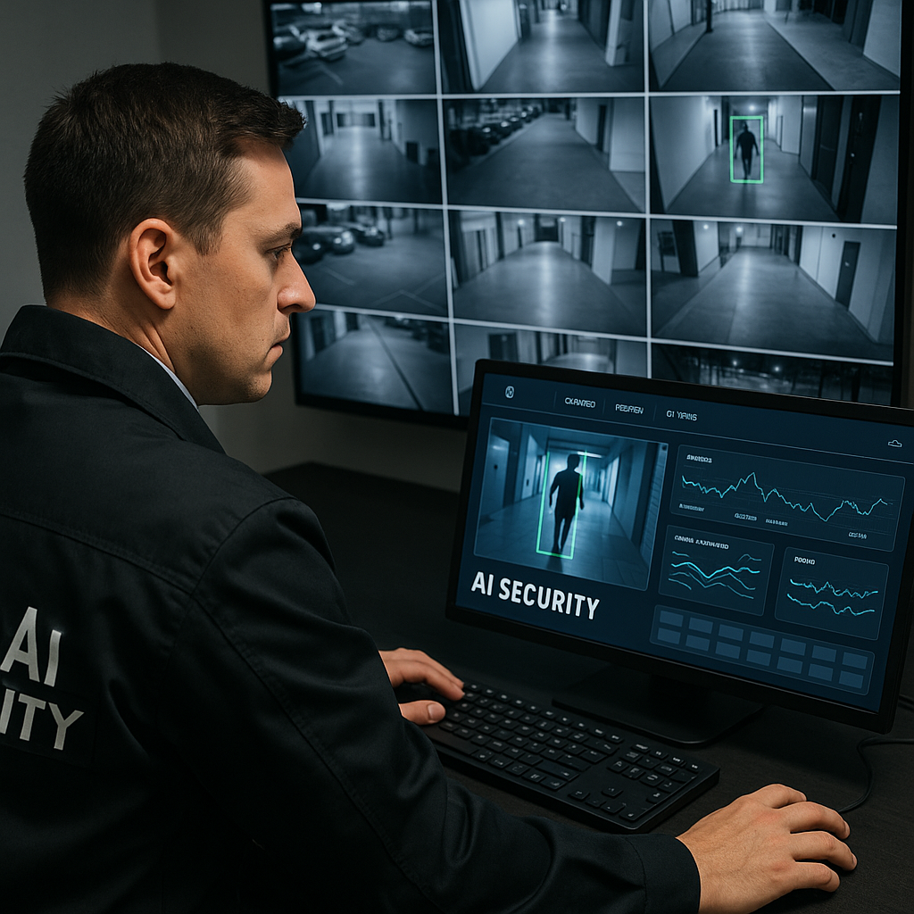 AI security guard monitoring multiple camera feeds