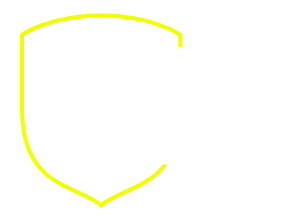 Yellow outline of a shield shape on a white background
